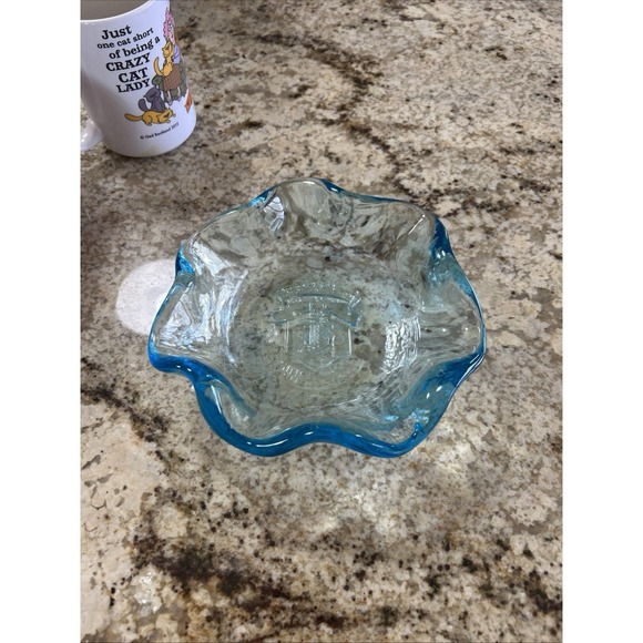 Vintage Brach's Candy Bowl Aqua Blue Rim Glass Advertising Dish 7"embossed - Picture 12 of 12